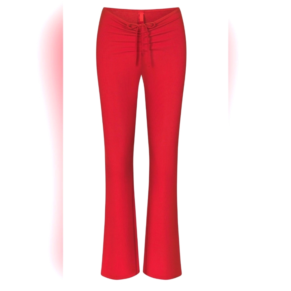 Skims Orange Flare Ruched Ribbed Womens Lounge Pants Sz M